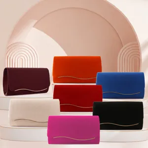 Velvet evening clutch bag with metal wave decoration, elegant bridal wedding purse for women.