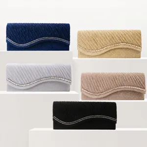 Women Fashion Evening Bag Rhinestone Pleated Clutch Purse Luxury Glitter Party Handbag Wedding Prom Chain Shoulder Bag