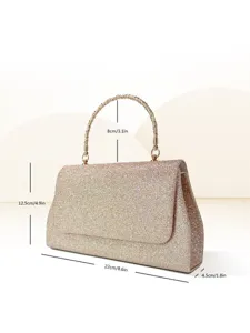 Glänzende Abendtasche für Damen, elegante Glitzer Clutch Tasche mit Metallgriff und Maßen.