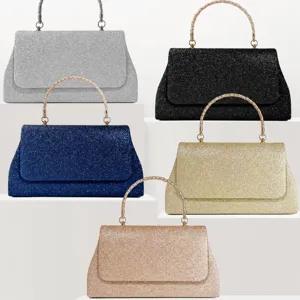 Glitzer Abendtasche Glänzende Party Handtasche mit Metall Griff Elegante Clutch