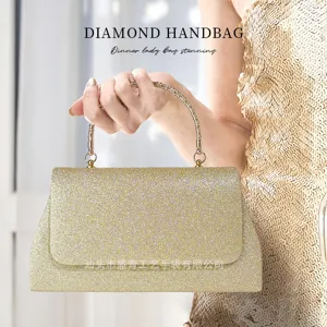 Goldene Glitzer Handtasche für Damen, elegante Abendtasche Clutch mit Metallgriff für Party.