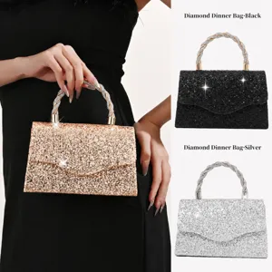 Women Sequin Banquet Evening Bag Rhinestone Twist Handle Luxury Clutch Crossbody Sparkly Party Wedding Handbag