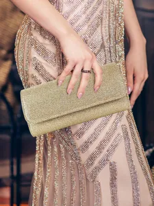 Elegant gold glitter evening clutch bag for women, perfect for weddings, parties, and proms.