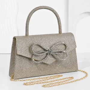 Sparkly Rhinestone Bow Evening Bag Elegant Glitter Top Handle Crossbody Purse for Women