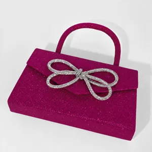 Glitter evening bag with rhinestone bow top handle purse stylish diamond dinner handbag for women