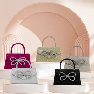 Sparkling rhinestone bow evening handbag stylish glitter top handle bag for women party
