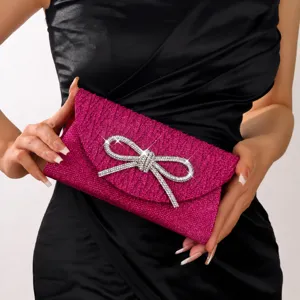 Glitzernde Strass Schleife Abendtasche für Damen, elegante pinke Clutch Tasche Party.