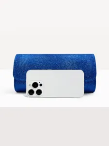 Blue glitter evening clutch bag for women, perfect for weddings, parties, and formal events.