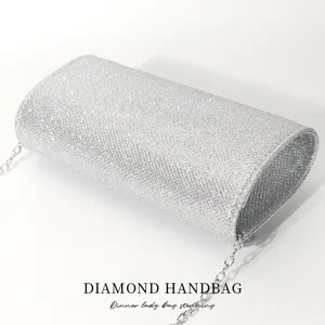 Silver glitter evening handbag clutch purse with chain strap for women party prom wedding bag