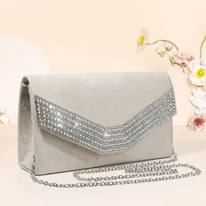 Elegant rhinestone velvet evening clutch bag with chain strap for women luxury party prom purse