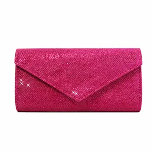 Sparkling pink glitter envelope clutch bag for women, elegant evening party shoulder bag.