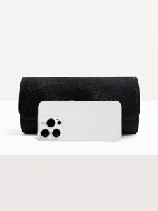 Black glitter evening clutch bag for women, stylish wedding bridesmaid party handbag with flap.