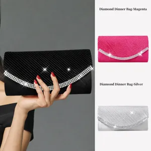 Womens Elegant Satin Rhinestone Evening Bag Fashion Clutch Purses For Wedding Party Banquet Evening Handbags
