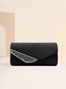 Elegante borsa da sera nera glitterata con strass scintillanti per feste ed eventi da donna