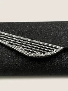 Nero strass borsa da sera dettaglio primo piano cristallo glitter pochette elegante chic