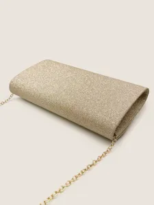 Borsa da sera dorata glitterata con catena elegante borsetta per festa e matrimonio