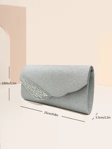 Elegante pochette da sera argentata glitterata con strass scintillanti per feste