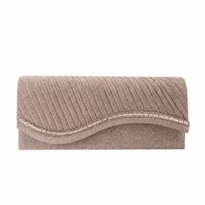 Elegant sparkle evening clutch bag with rhinestones, pleated design for women parties and weddings.