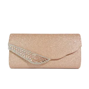 Elegante borsa da sera scintillante in strass champagne da donna, pochette per feste e matrimoni.