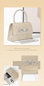 Rhinestone bow evening bag for women, sparkling sequin mini handbag and shoulder chain bag.