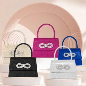 Sparkling rhinestone bow mini handbag elegant evening party bag for women stylish purse main
