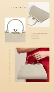 Sac de soirée élégant en velours avec poignée en métal sculpté et fermoir pour femmes.