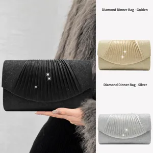 Women Fashion Evening Bag Luxury Sequins Pleated Flap Handbag Elegant Chain Crossbody Clutch Bag Daily Banquet Purse