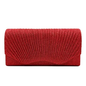 Rote plissierte Abendtasche für Damen, elegante glitzernde Clutch Handtasche Party.