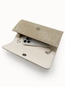 Sparkling glitter evening clutch bag for women, wedding party handbag with chain and snap.