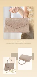 Glitter evening bag for women, elegant sparkly clutch handbag with chain strap for party dinner.