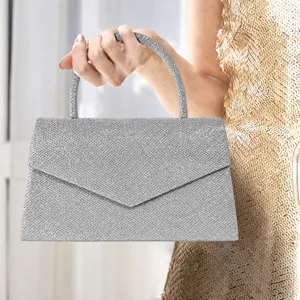 Stunning silver glitter evening handbag for women, elegant dinner clutch bag with top handle.