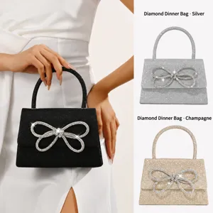 Women Fashion Sequin Mini Handbag Rhinestone Bow Evening Bag Luxury Glitter Crossbody Bag For Wedding Party