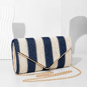 Fashion Woven Contrast Envelope Clutch Bag With Chain Strap Women Elegant Evening Party Crossbody Shoulder Handbag