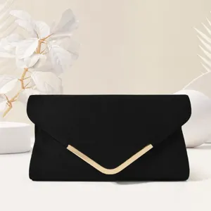Black envelope clutch bag evening bag with gold V metal accent main product view