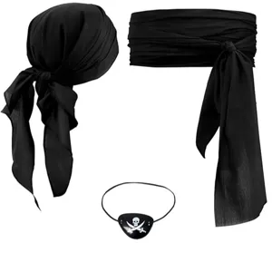 Halloween Pirate Costume Ensemble Médiéval Renaissance Lin Pirate Foulard Ceinture Et Crâne Cache-Œil Tenue de Fête