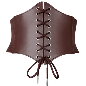 Medieval vintage corset belt wide lace up waist cincher for women fashion apparel details.