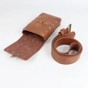 Medieval retro brown leather pouch waist belt set for cosplay costume medieval vintage wear