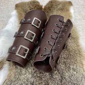 Medieval Retro Knight Bracers Cosplay Wrist Guards Detail Shot with Buckles and Laces