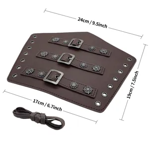 Medieval faux leather gauntlet bracer with metal buckles and cross rivets for cosplay costume
