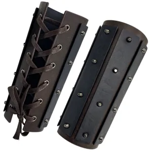 Medieval leather bracers retro knight arm guards with metal rivets and lacing details.