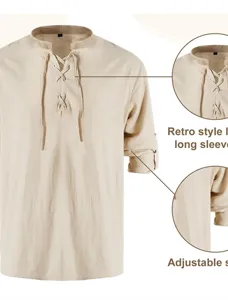 Camisa de Pirata Medieval Renacentista de Hombre Retro Cordones Manga Larga Beige Principal