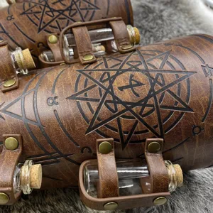 Bracelets en cuir médiéval avec flacons de potion, protège-bras cosplay Viking rétro hommes.