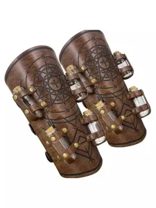 Bracers en cuir médiéval avec flacons de potion, accessoire de costume cosplay steampunk.