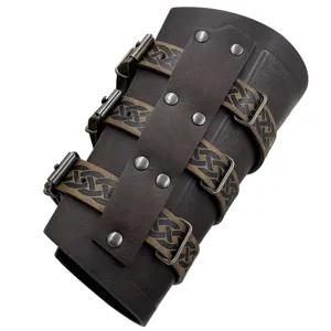 Medieval retro three-strap leather bracer knight arm guard cosplay costume prop detail