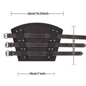 Medieval leather bracer with three Celtic straps, cosplay knight vambrace detail 26x19cm.