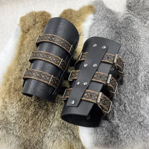 Medieval retro leather bracers knight arm guards cosplay props for men and women costume accessories.