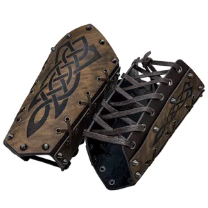 Bracelets de force médiévaux en cuir style viking avec rivets et lacets pour accessoires cosplay.