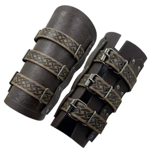 Medieval Retro PU Leather Bracer Knight Arm Guard Celtic Knot Embossed Rivet Metal Buckle Cosplay Costume Accessory