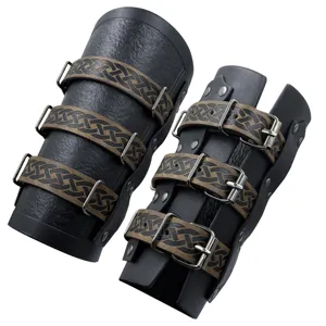 Medieval vintage three-strap arm bracers knight gauntlets for cosplay and costume events.