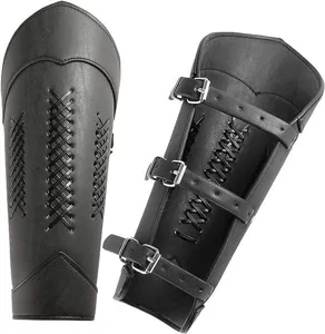 Brazaletes medievales de cuero negro punk ajustables Halloween cosplay armadura brazo